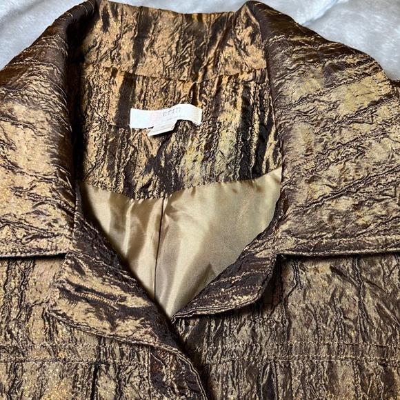 Erin London Womens Size Medium Gold Metallic Crinkle Jacket Art to Wear Textured - Picture 6 of 13